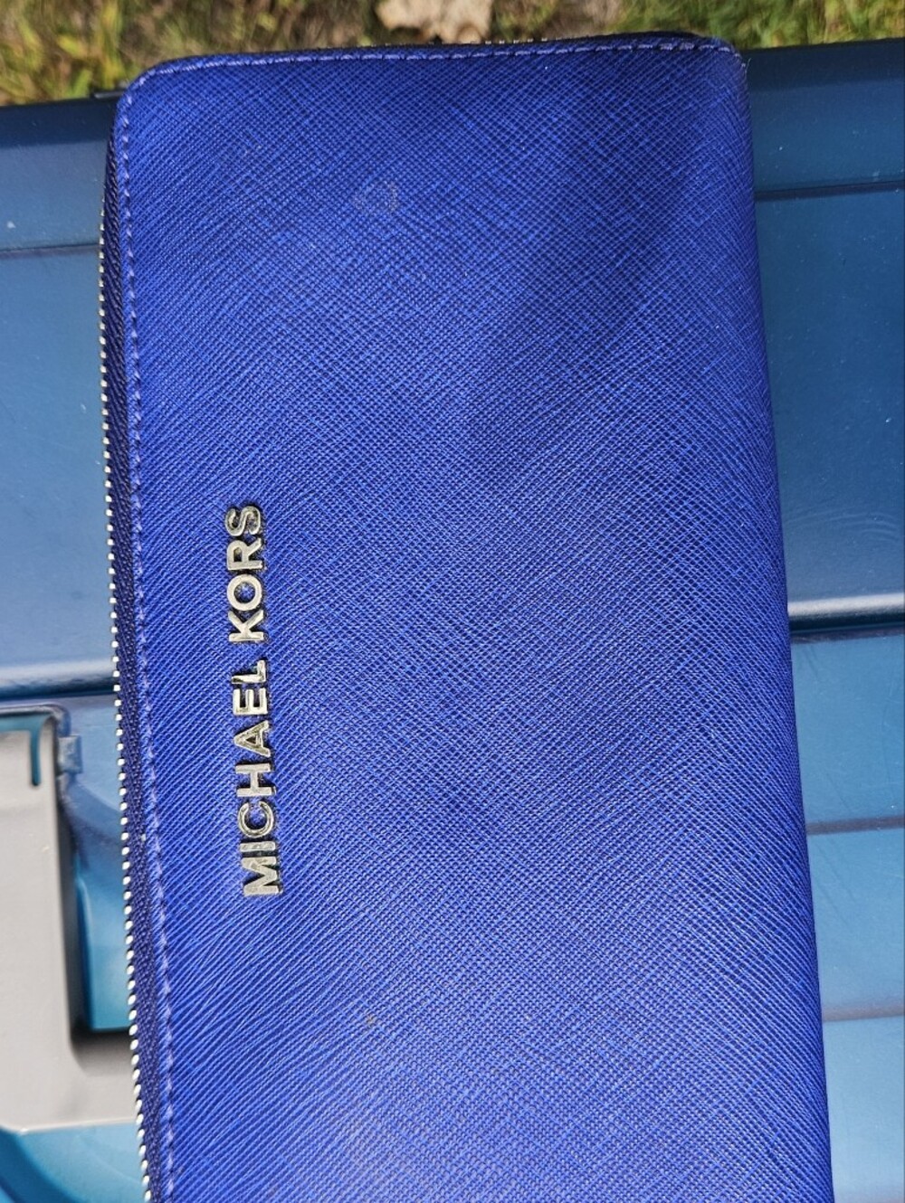 Michael Kors Royal Blue Saffiano Zip Wallet with Gold Logo